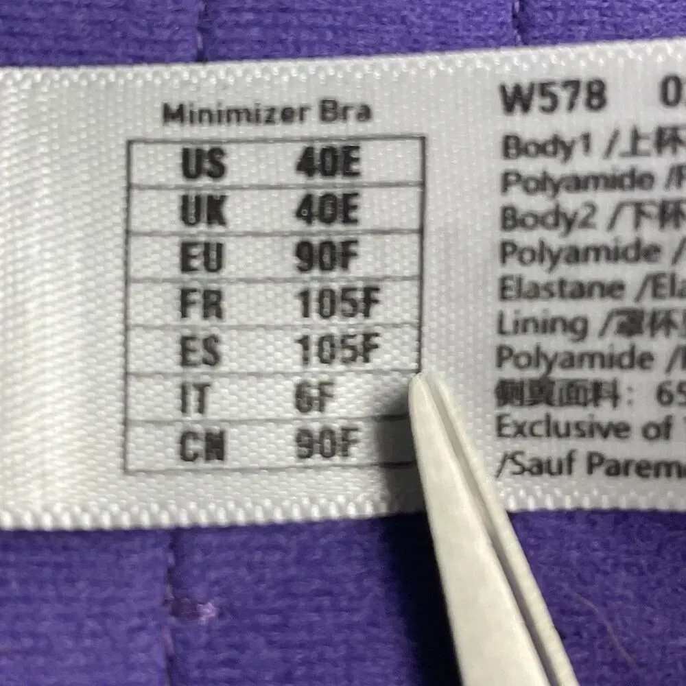Delimira Purple Bra Lace Underwire Adjustable Back Closure Women's Size 40E